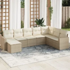 vidaXL Muebles De Jardín-Juego de sofás de jardín con cojines beige 8 pzas ratán PE