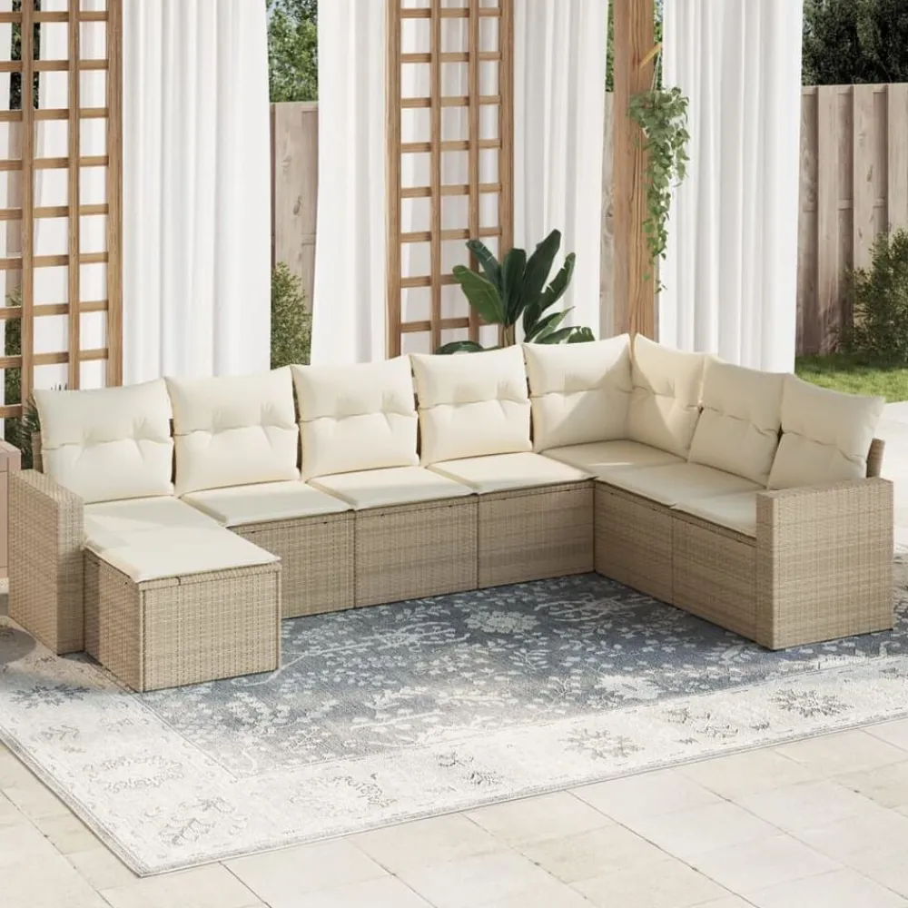 vidaXL Muebles De Jardín-Juego de sofás de jardín con cojines beige 8 pzas ratán PE