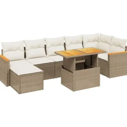 vidaXL Juego de sofás de jardín con cojines beige 8 pzas ratán PE beige y crema Outlet