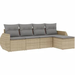 vidaXL Juego de sofás jardín con cojines 5 pzas ratán sintético beige beige y gris claro New