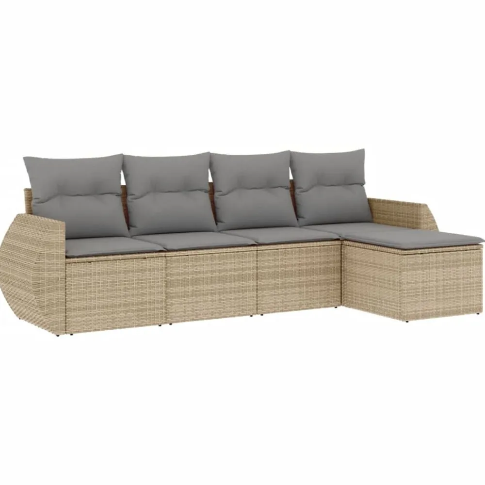 vidaXL Juego de sofás jardín con cojines 5 pzas ratán sintético beige beige y gris claro New