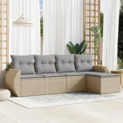 vidaXL Juego de sofás jardín con cojines 5 pzas ratán sintético beige beige y gris claro New