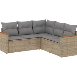 vidaXL Juego de sofás jardín con cojines 5 pzas ratán sintético beige beige y gris Outlet