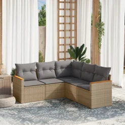 vidaXL Juego de sofás jardín con cojines 5 pzas ratán sintético beige beige y gris Outlet