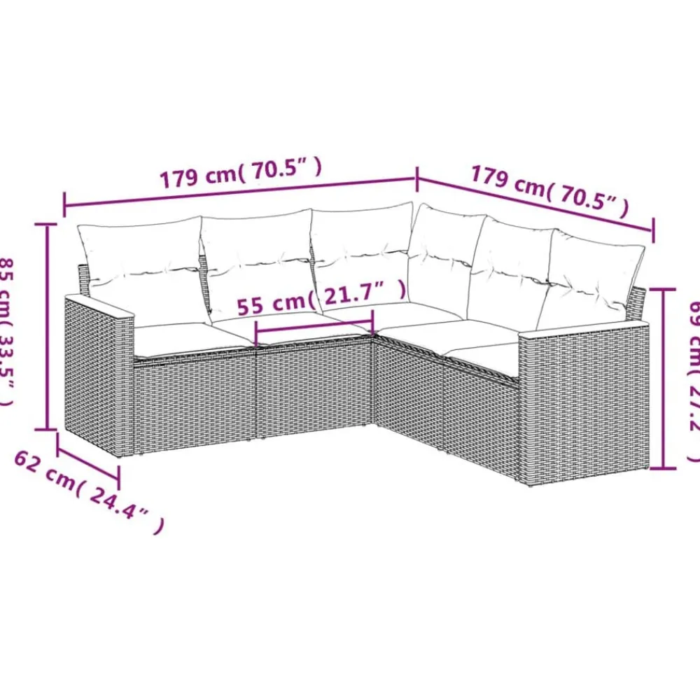 vidaXL Juego de sofás jardín con cojines 5 pzas ratán sintético beige beige y gris Outlet