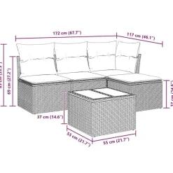 vidaXL Juego de sofás jardín con cojines 5 pzas ratán sintético beige beige y crema New