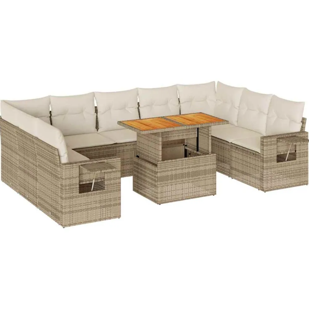 vidaXL Juego de sofás jardín con cojines beige 10 pzas ratán sintético beige y crema Best