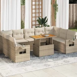 vidaXL Juego de sofás jardín con cojines beige 10 pzas ratán sintético beige y crema Best