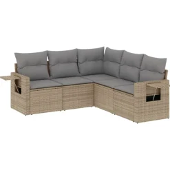 vidaXL Juego de sofás jardín con cojines 5 pzas ratán sintético beige beige y gris Outlet