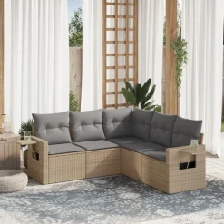 vidaXL Juego de sofás jardín con cojines 5 pzas ratán sintético beige beige y gris Outlet