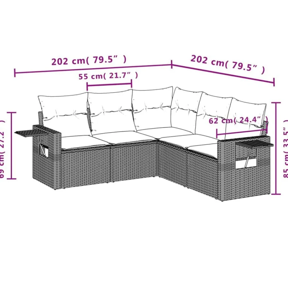 vidaXL Juego de sofás jardín con cojines 5 pzas ratán sintético beige beige y gris Outlet