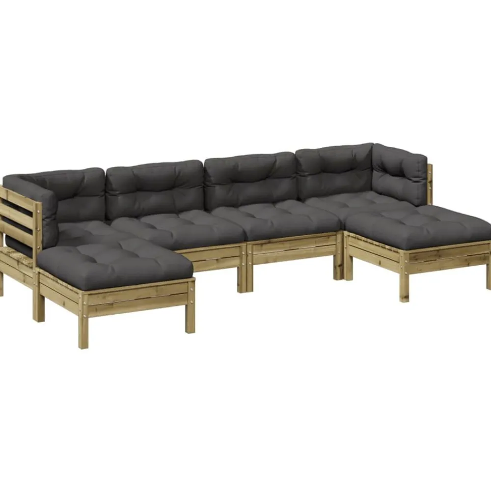 vidaXL Juego de sofás jardín 6 pzas con cojines madera pino impregnada Impregnado natural Best