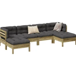 vidaXL Juego de sofás jardín 6 pzas con cojines madera pino impregnada Impregnado natural Best