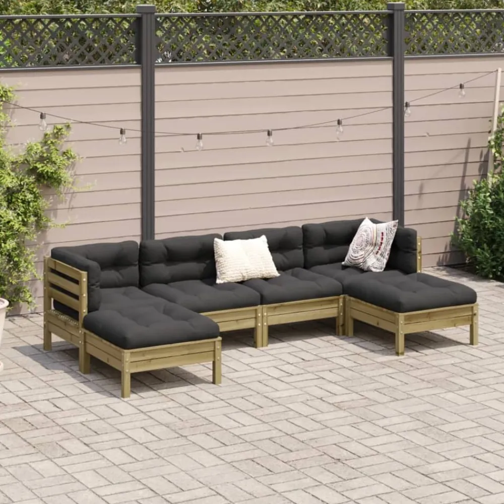 vidaXL Juego de sofás jardín 6 pzas con cojines madera pino impregnada Impregnado natural Best
