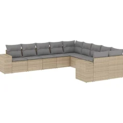 vidaXL Juego de sofás jardín con cojines beige 10 pzas ratán sintético beige y gris claro Online