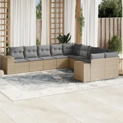 vidaXL Juego de sofás jardín con cojines beige 10 pzas ratán sintético beige y gris claro Online
