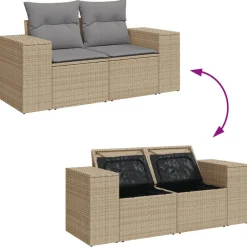 vidaXL Juego de sofás jardín con cojines beige 10 pzas ratán sintético beige y gris claro Online