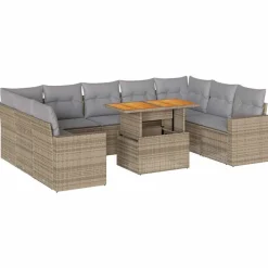 vidaXL Juego de sofás jardín con cojines beige 10 pzas ratán sintético beige y gris claro Hot