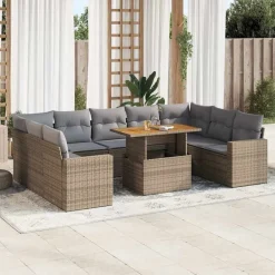vidaXL Juego de sofás jardín con cojines beige 10 pzas ratán sintético beige y gris claro Hot