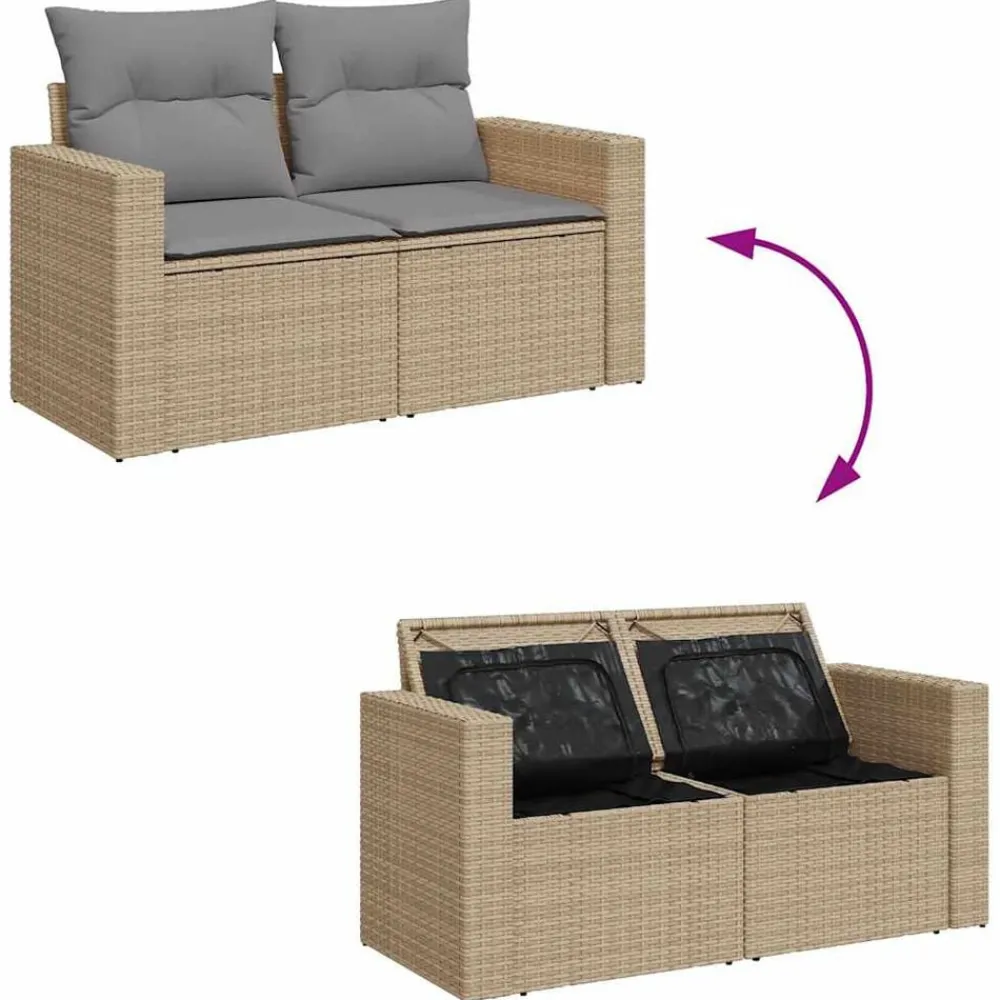 vidaXL Juego de sofás jardín con cojines beige 10 pzas ratán sintético beige y gris claro Hot