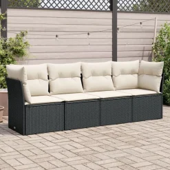 vidaXL Juego de sofás jardín 4 pzas con cojines ratán sintético negro Negro y crema New