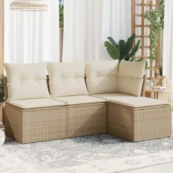 vidaXL Juego de sofás jardín con cojines 4 pzas ratán sintético beige beige y crema Sale