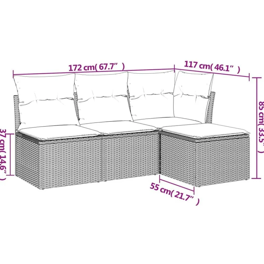 vidaXL Juego de sofás jardín con cojines 4 pzas ratán sintético beige beige y crema Sale