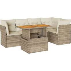 vidaXL Muebles De Jardín-Juego de sofás jardín con cojines 6 pzas ratán sintético beige