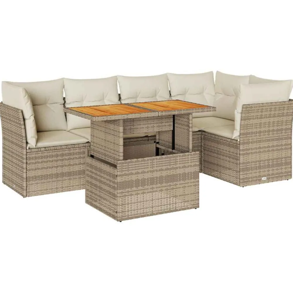 vidaXL Muebles De Jardín-Juego de sofás jardín con cojines 6 pzas ratán sintético beige