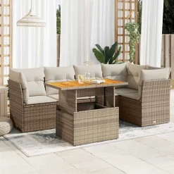 vidaXL Muebles De Jardín-Juego de sofás jardín con cojines 6 pzas ratán sintético beige