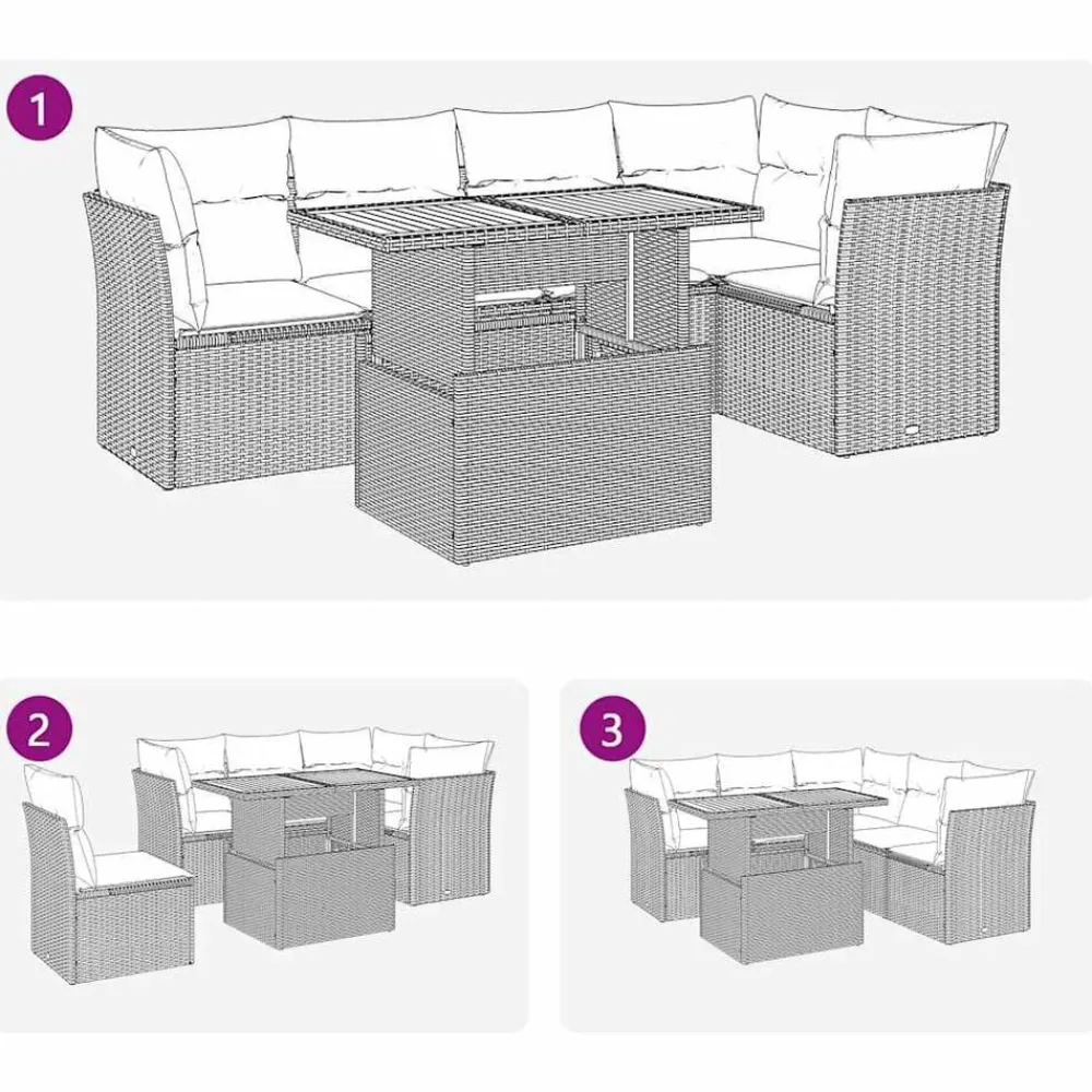 vidaXL Muebles De Jardín-Juego de sofás jardín con cojines 6 pzas ratán sintético beige
