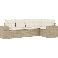 vidaXL Muebles De Jardín-Juego de sofás jardín con cojines 5 pzas ratán sintético beige