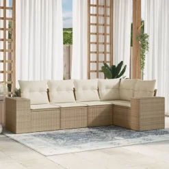 vidaXL Muebles De Jardín-Juego de sofás jardín con cojines 5 pzas ratán sintético beige