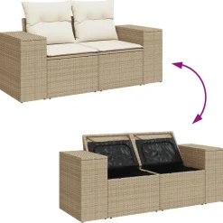 vidaXL Muebles De Jardín-Juego de sofás jardín con cojines 5 pzas ratán sintético beige