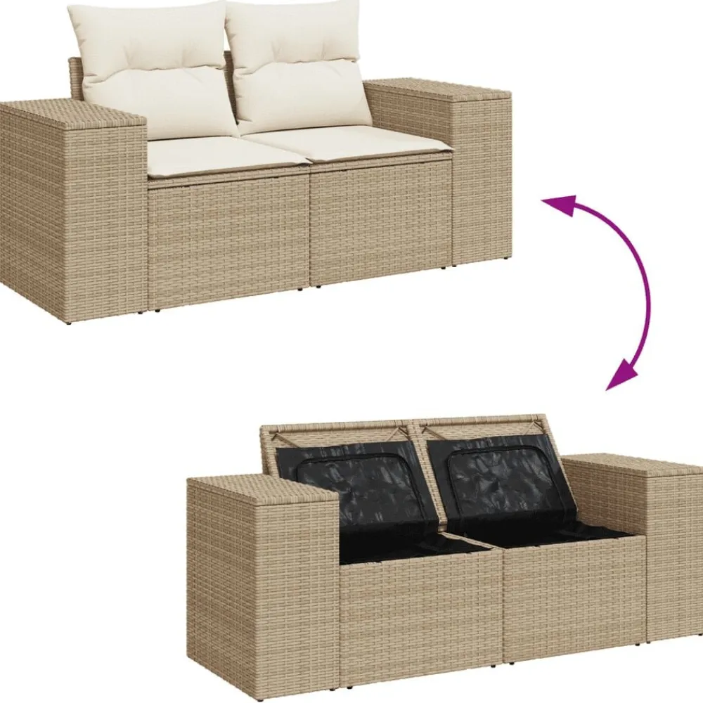 vidaXL Muebles De Jardín-Juego de sofás jardín con cojines 5 pzas ratán sintético beige
