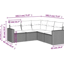 vidaXL Muebles De Jardín-Juego de sofás jardín con cojines 5 pzas ratán sintético beige