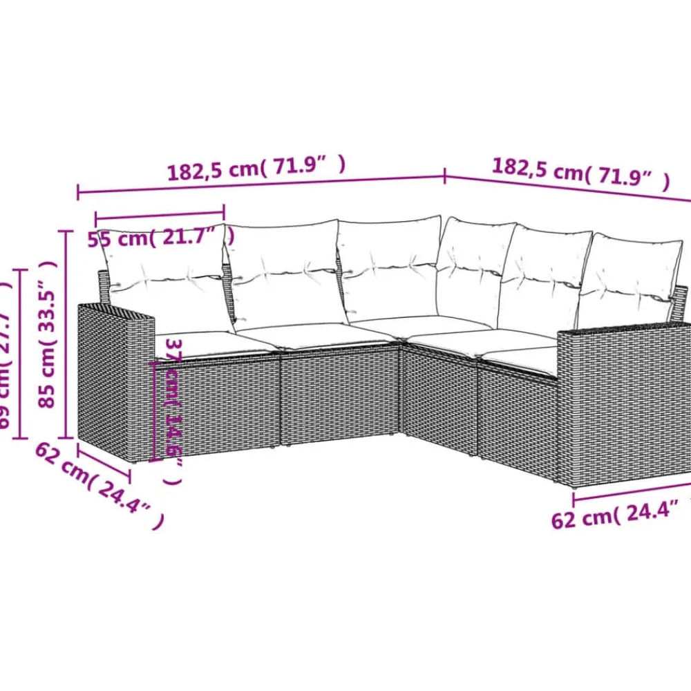 vidaXL Muebles De Jardín-Juego de sofás jardín con cojines 5 pzas ratán sintético beige