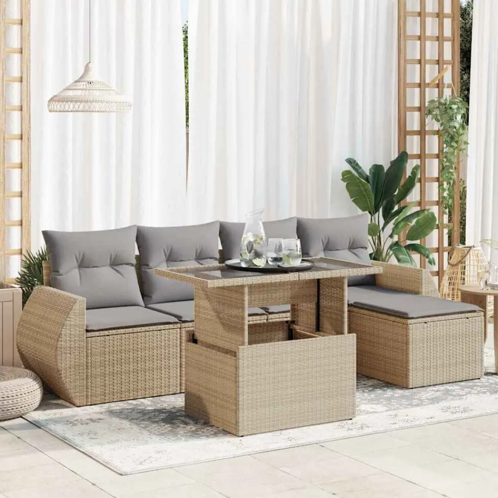 vidaXL Juego de sofás jardín con cojines 6 pzas ratán sintético beige beige y gris Hot