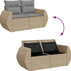 vidaXL Juego de sofás jardín con cojines 6 pzas ratán sintético beige beige y gris Hot