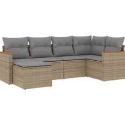 vidaXL Muebles De Jardín-Juego de sofás jardín con cojines 6 pzas ratán sintético beige