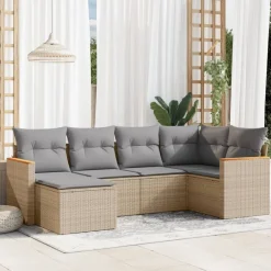 vidaXL Muebles De Jardín-Juego de sofás jardín con cojines 6 pzas ratán sintético beige