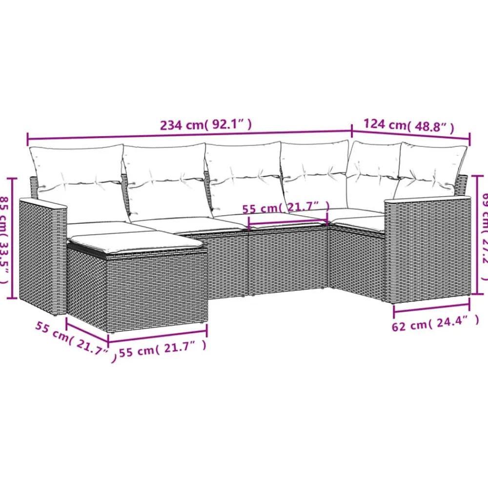 vidaXL Muebles De Jardín-Juego de sofás jardín con cojines 6 pzas ratán sintético beige