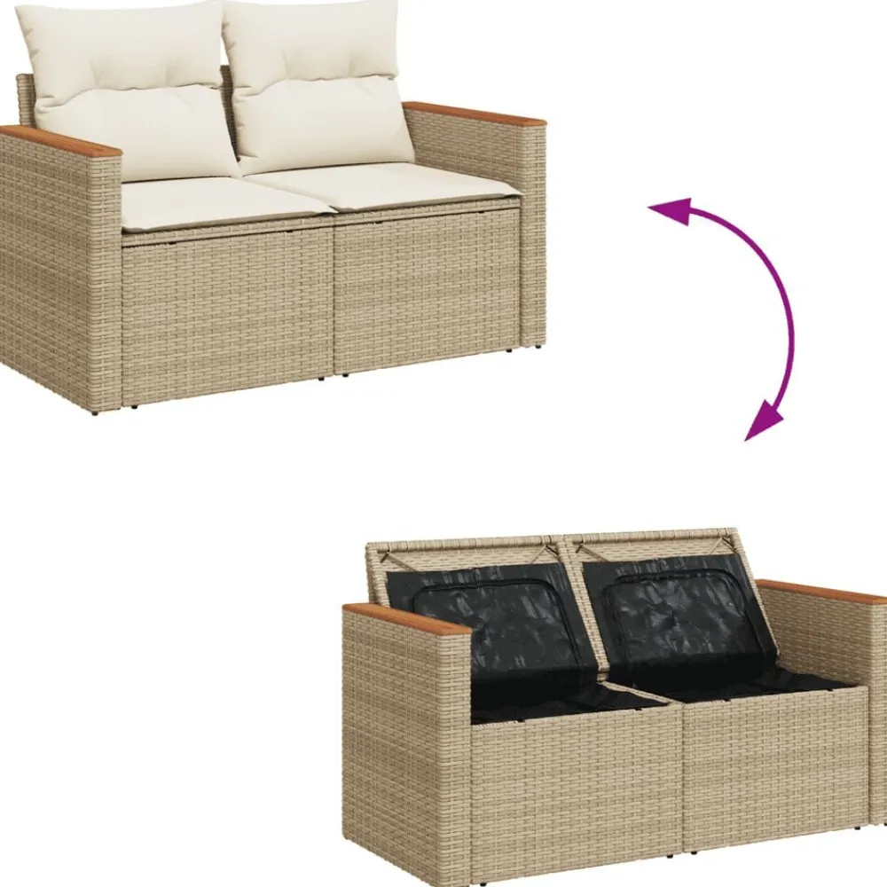 vidaXL Juego de sofás jardín con cojines 5 pzas ratán sintético beige beige y crema Discount