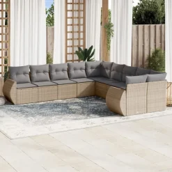 vidaXL Juego de sofás jardín con cojines beige 10 pzas ratán sintético beige y gris claro Best