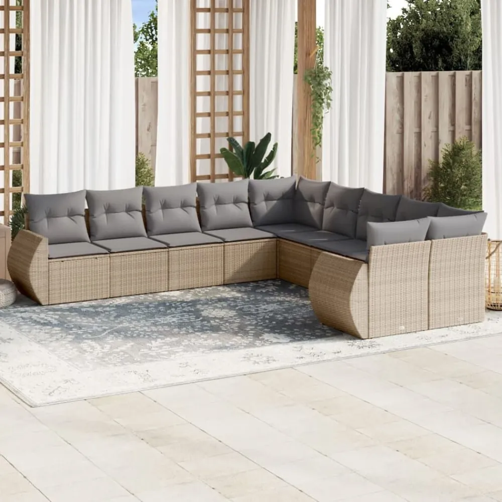 vidaXL Juego de sofás jardín con cojines beige 10 pzas ratán sintético beige y gris claro Best
