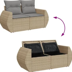 vidaXL Juego de sofás jardín con cojines beige 10 pzas ratán sintético beige y gris claro Best
