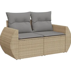 vidaXL Juego de sofás jardín con cojines beige 10 pzas ratán sintético beige y gris claro Best