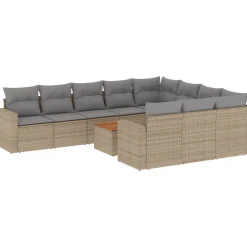 vidaXL Juego de sofás jardín con cojines beige mezcla 11 pzas ratán PE mezcla beige y gris Sale