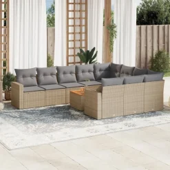 vidaXL Juego de sofás jardín con cojines beige mezcla 11 pzas ratán PE mezcla beige y gris Sale