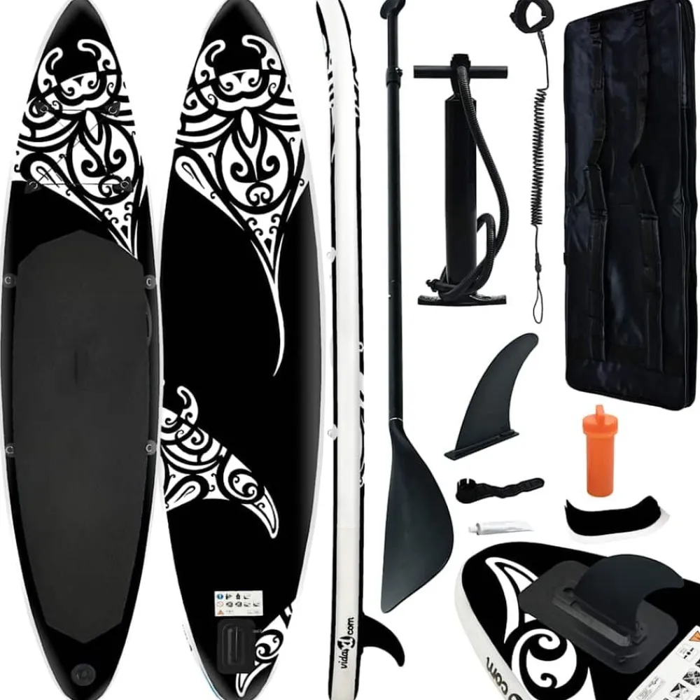 vidaXL Actividades Al Aire Libre-Juego de tabla de paddle surf inflable negra 305x76x15 cm